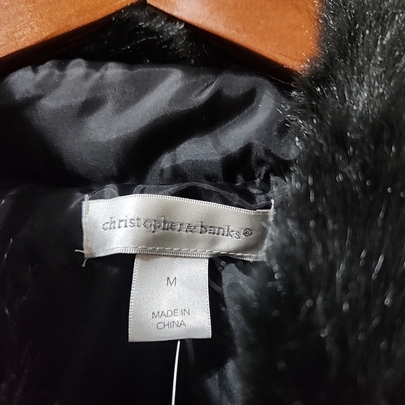CHRISTOPHER & BANKS Medium Vest Faux fur trimmed Black White New! QUALITY - Picture 10 of 10